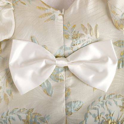 Jacquard Bow Long Sleeve Mid-long Dresses - image 11