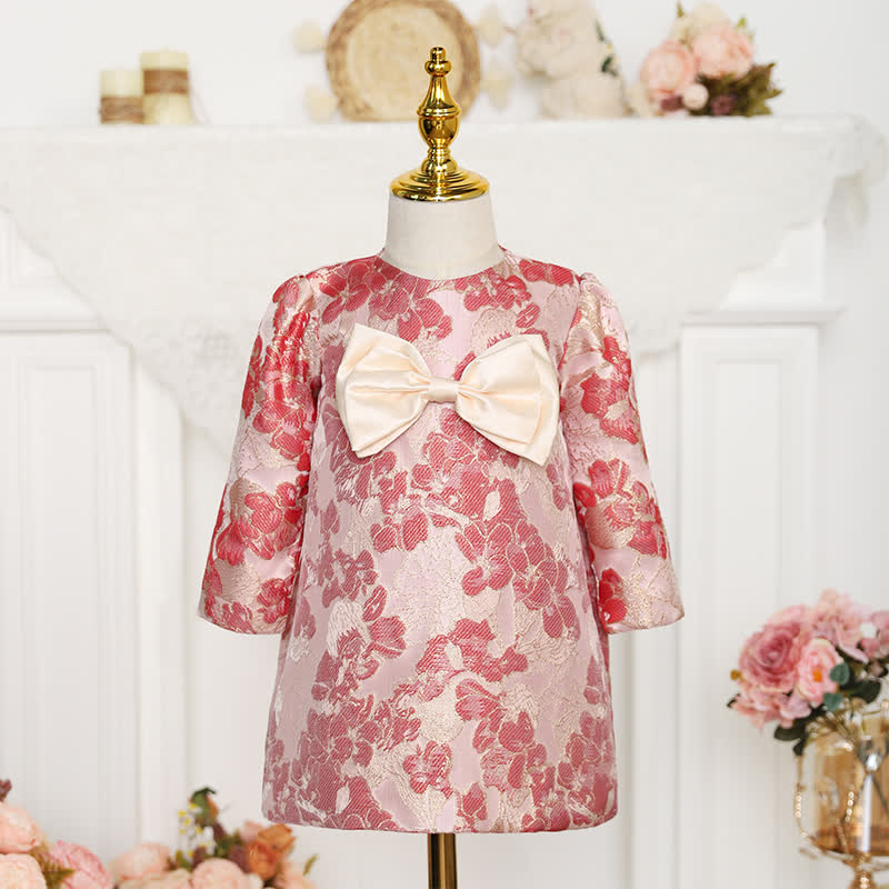 Jacquard Bow Long Sleeve Mid-long Dresses - Long Sleeve - 9-10Y - image 4