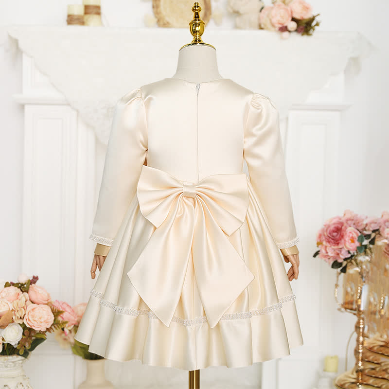 Chemical Fiber Blend Bow Imitation Pearls Long Sleeve Mid-long Dresses - image 2