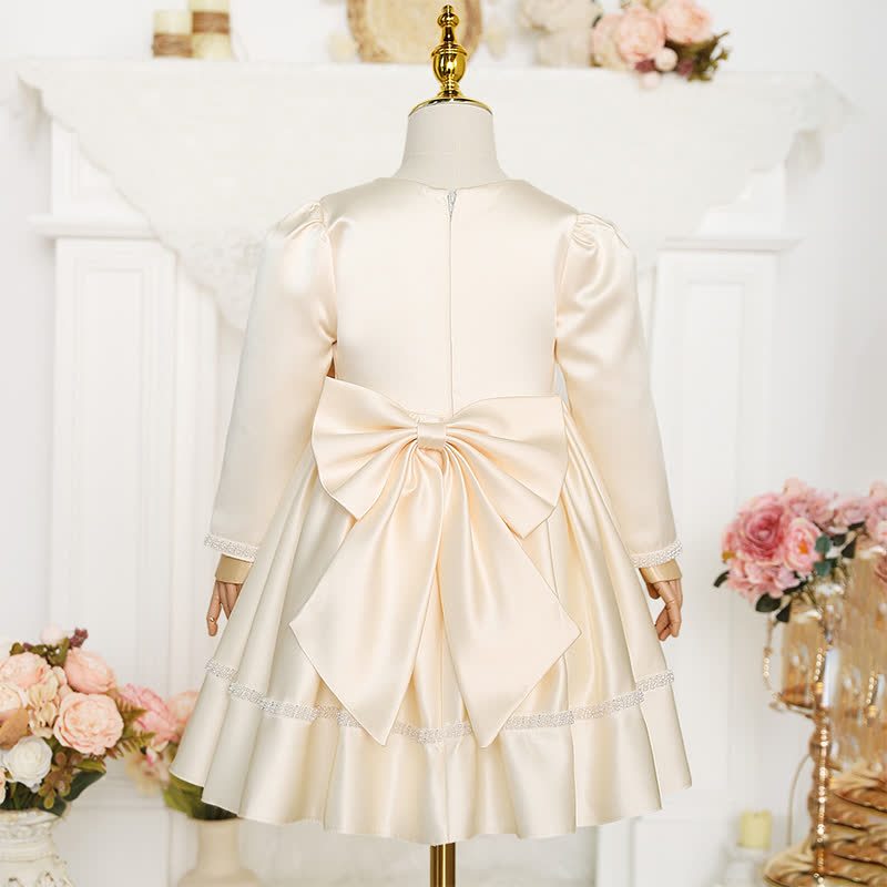 Chemical Fiber Blend Bow Imitation Pearls Long Sleeve Mid-long Dresses - image 2