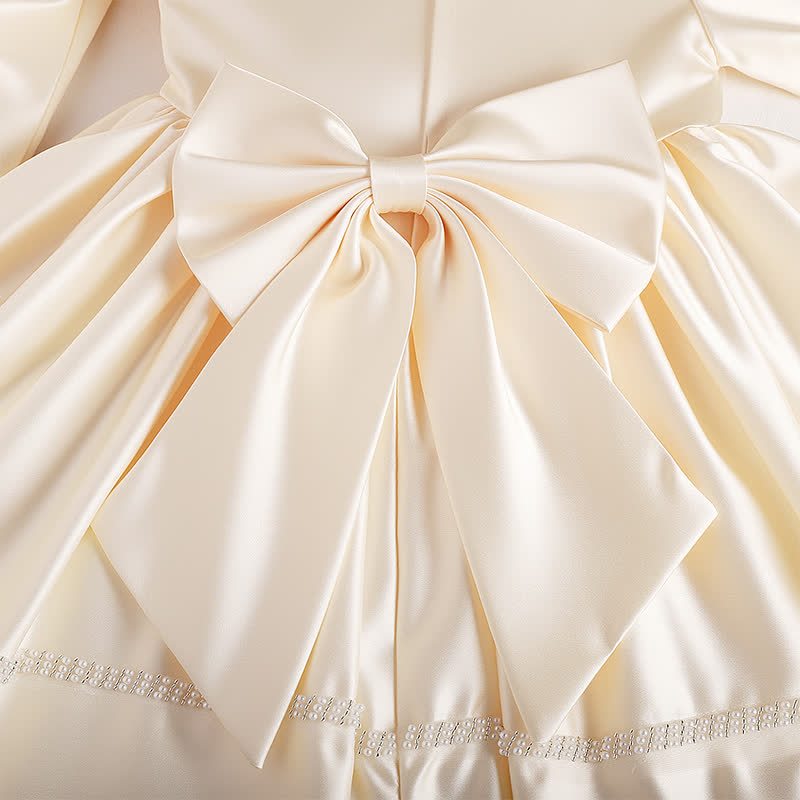 Chemical Fiber Blend Bow Imitation Pearls Long Sleeve Mid-long Dresses - image 4