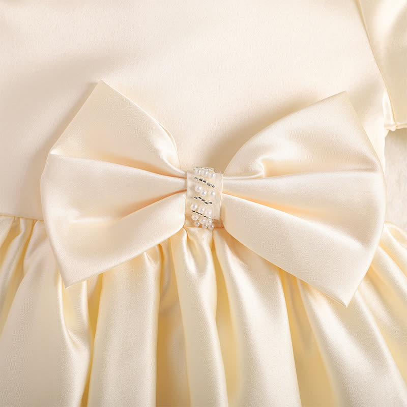 Chemical Fiber Blend Bow Imitation Pearls Long Sleeve Mid-long Dresses - image 3