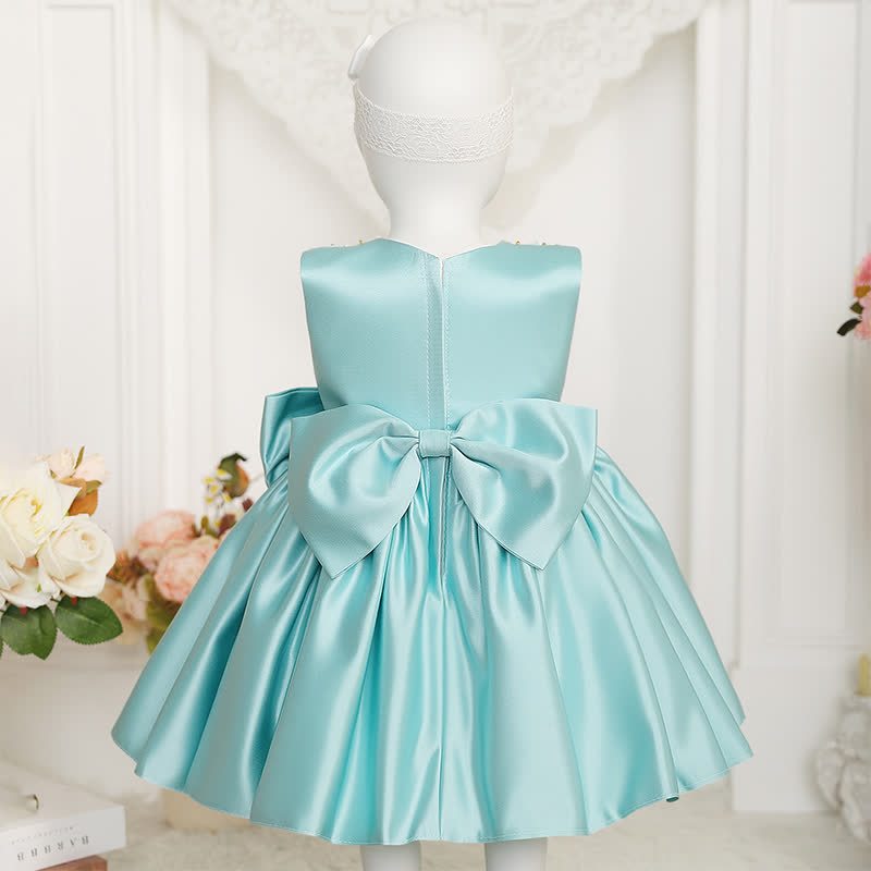 Chemical Fiber Blend Imitation Pearls Bow Sleeveless Mid-long Dresses - image 13