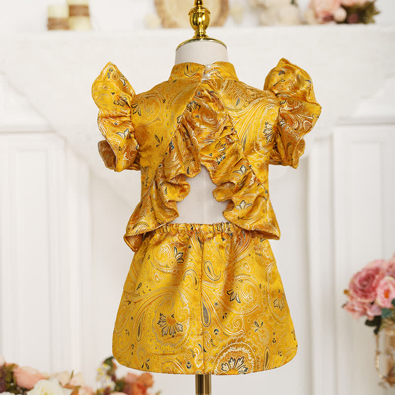 Acetate Jacquard Flouncing Cap Sleeve Midi Dresses - image 2