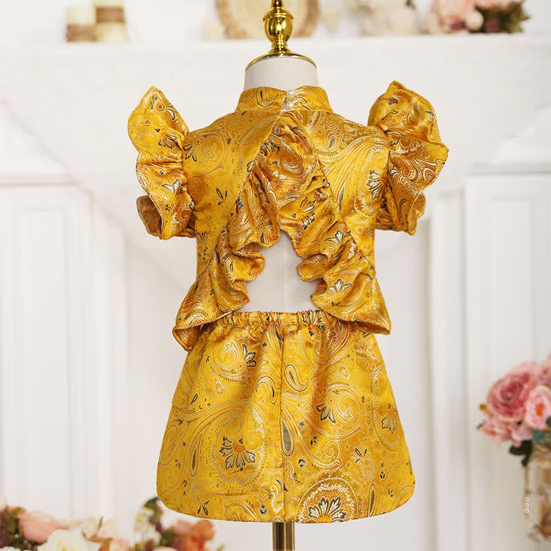 Acetate Jacquard Flouncing Cap Sleeve Midi Dresses - image 2