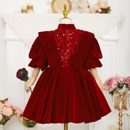 Velvet Sequins Flouncing Half Sleeve Mid-long Dresses - image 13