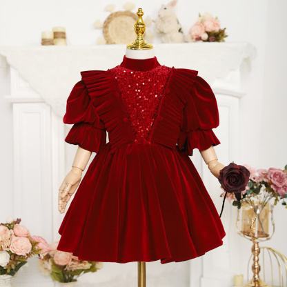 Velvet Sequins Flouncing Half Sleeve Mid-long Dresses - image 3