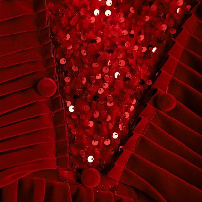 Velvet Sequins Flouncing Half Sleeve Mid-long Dresses - image 16