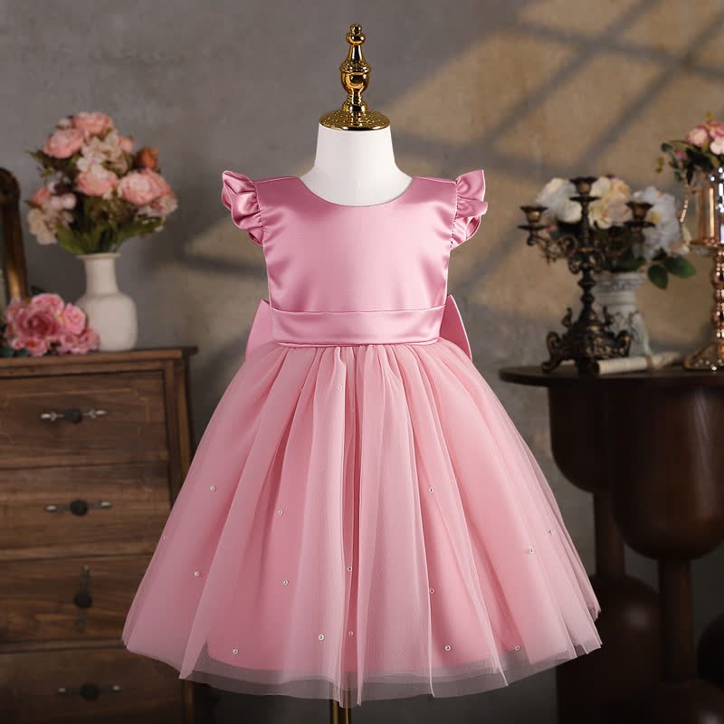 Mesh Bow Sleeveless Midi Dresses - Pink - 9Y - image 1
