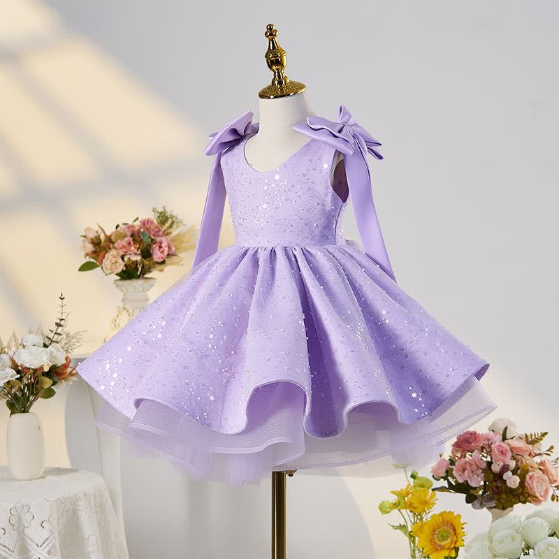 Chemical Fiber Blend Bow Sequins Sleeveless Mid-long Dresses - image 10