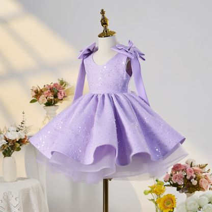 Chemical Fiber Blend Bow Sequins Sleeveless Mid-long Dresses - image 10