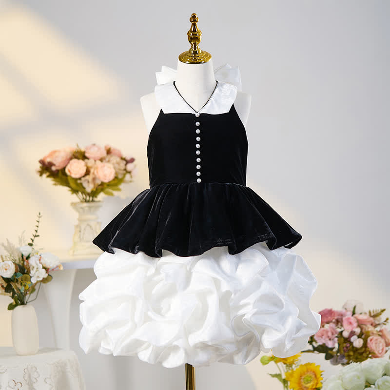 [Archive Sale] Velvet Folds Bow Sleeveless Mid-long Dresses - Black - 6Y - image 1