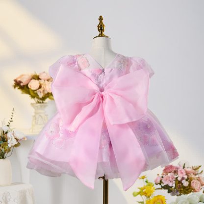 Mesh Bow Imitation Pearls Short Sleeve Mid-long Dresses - image 2