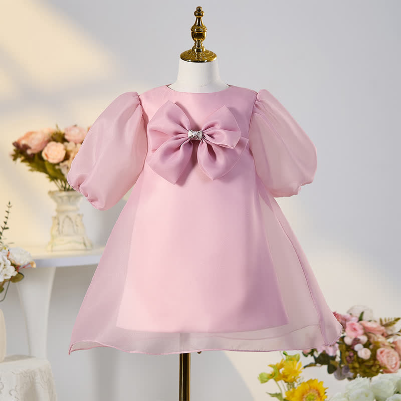 Organza Bow Short Sleeve Mid-long Dresses - image 1