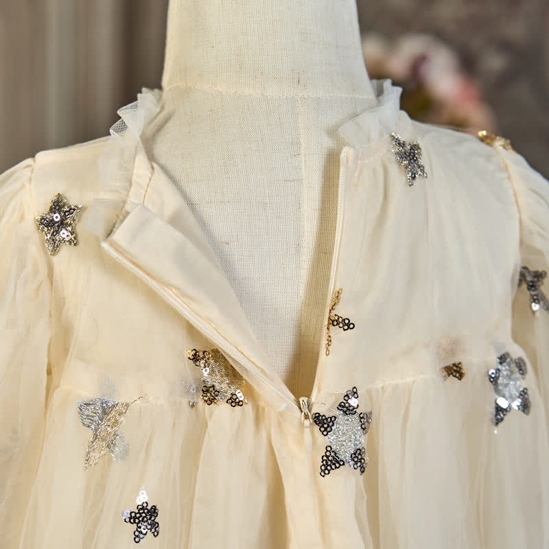 Mesh Embroidery Long Sleeve Midi Dresses - image 4