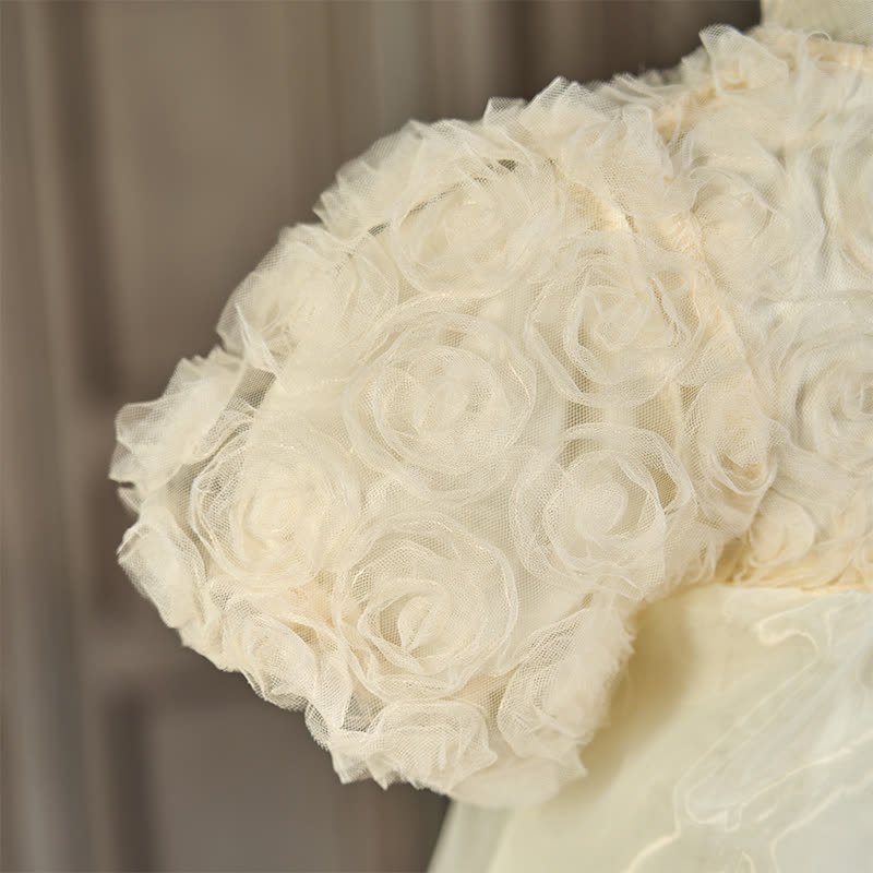 Organza Rosette Short Sleeve Midi Dresses - image 4