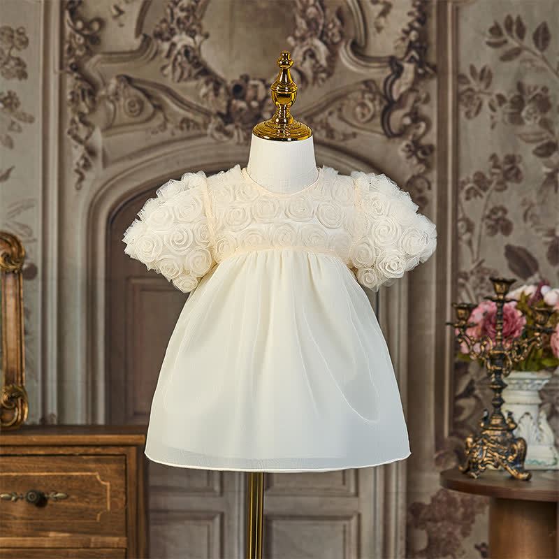 Organza Rosette Short Sleeve Midi Dresses - Beige - 2-3Y - image 2