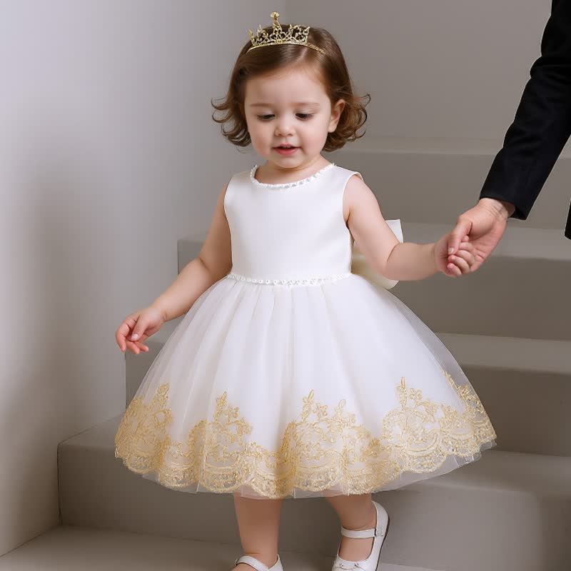 Mesh Stitching Lace Bow Sleeveless Midi Dresses - image 3