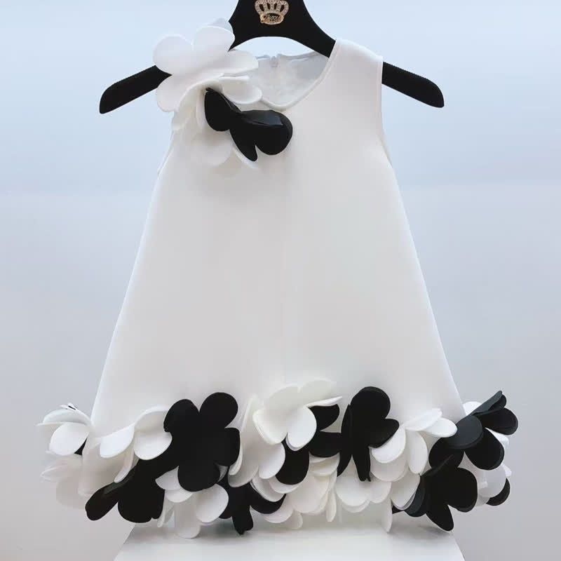 Scuba Knit Rosette Sleeveless Midi Dresses - Black&White - 12-13Y - image 1