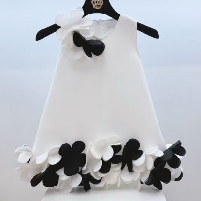 Scuba Knit Rosette Sleeveless Midi Dresses - Black&White - 12-13Y - image 1