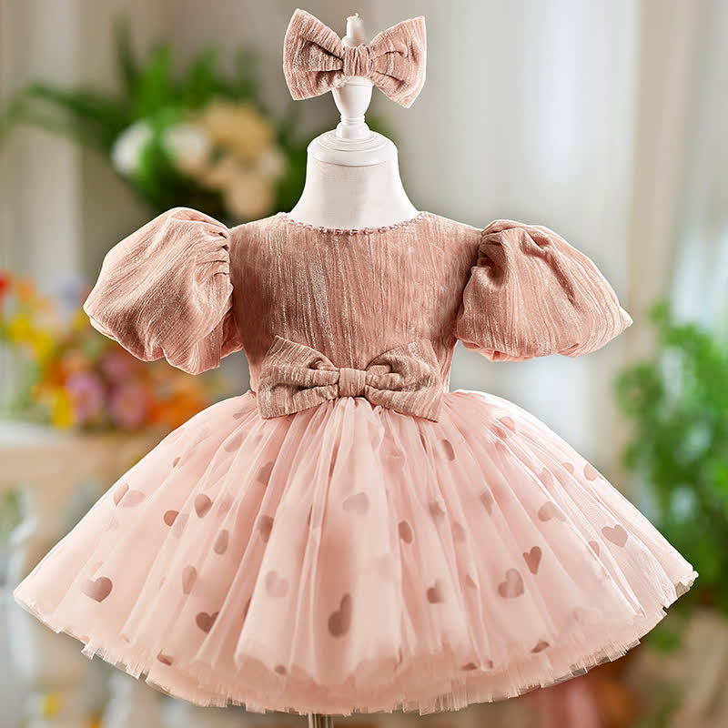 Corduroy Split Joint Bow Short Sleeve Midi Dresses - Pink - 14-15Y - image 1