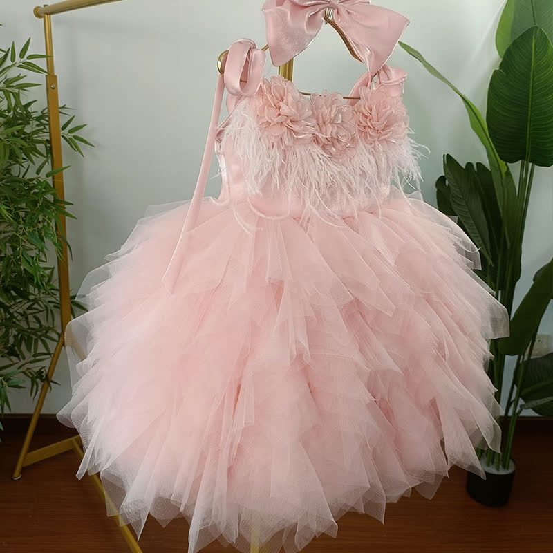 Corduroy Split Joint Rosette Feather-trimmed Sleeveless Midi Dresses - image 5