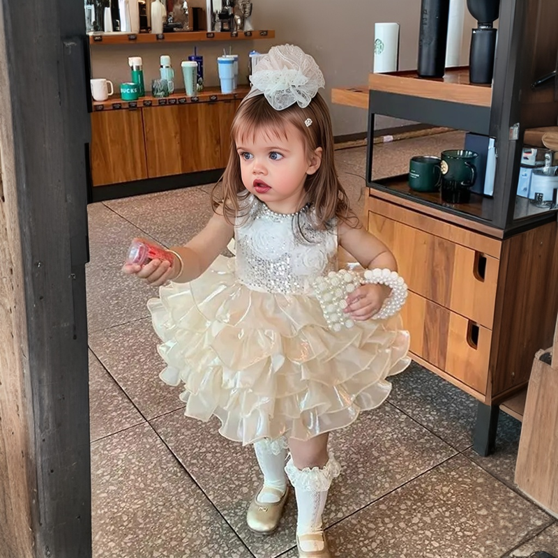 Glitter & Organza Pearl Sleeveless Midi Dresses - image 2