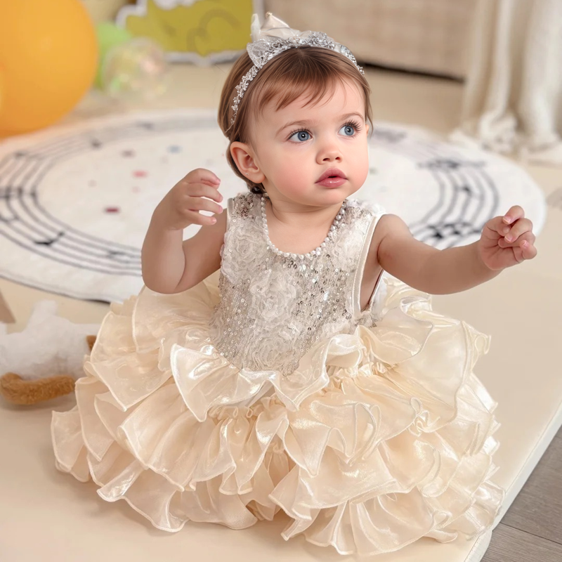 Glitter & Organza Pearl Sleeveless Midi Dresses - image 3