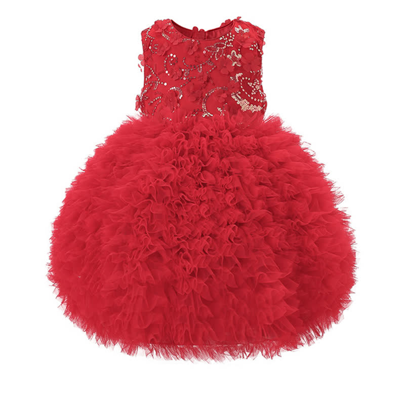 Mesh Split Joint Sleeveless Midi Dresses - Red - 7-8Y - image 1