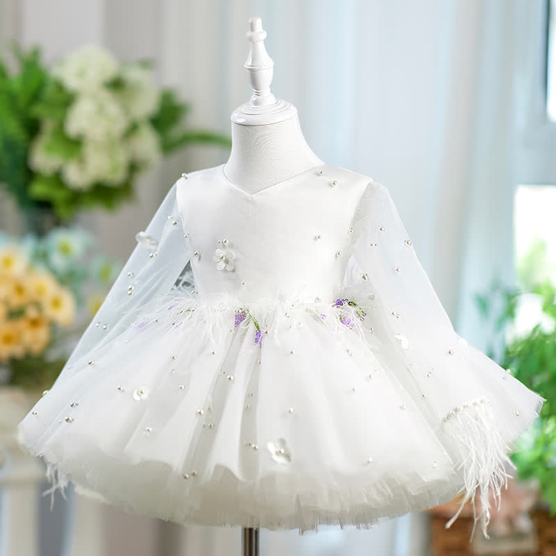 Mesh Embellished Feather-trimmed Long Sleeves Midi Dresses - image 2