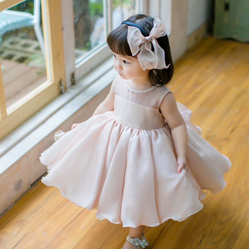 Organza Bow Sleeveless Midi Dresses - Pink - 9-10Y - image 4