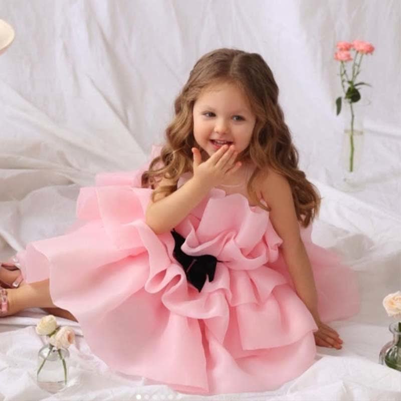 Organza Bow Sleeveless Mid-long Dresses - Pink - 5-6Y - image 1