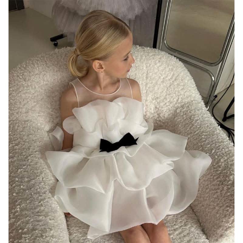 Organza Bow Sleeveless Mid-long Dresses - White - 5-6Y - image 4