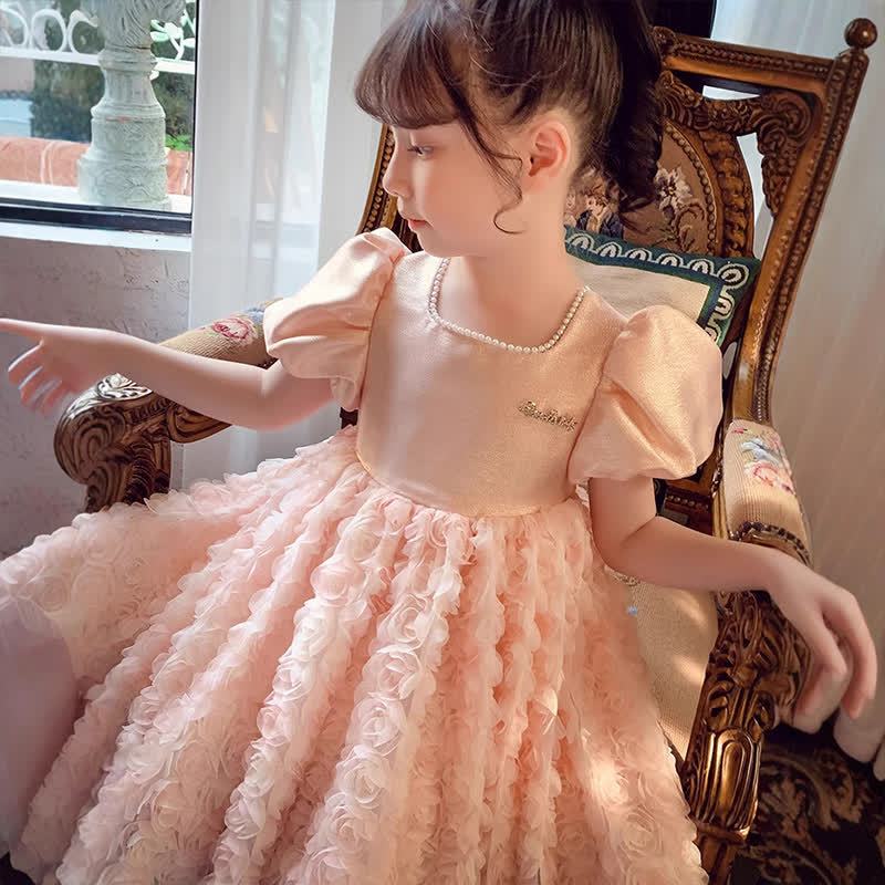 [Archive Sale] Chemical Fiber Blend Split Joint Short Sleeve Midi Dresses - Champagne Pink - 1-2Y【80cm】 - image 1