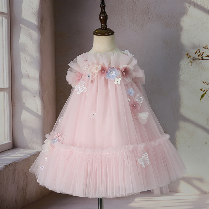 [Archive Sale] Mesh Rosette Sleeveless Midi Dresses - Pink - 1-2Y【90cm】 - image 1