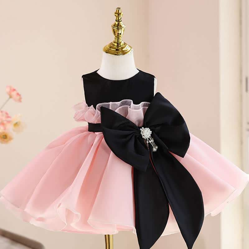 Organza Bow Sleeveless Midi Dresses - Pink - 9-11Y - image 1