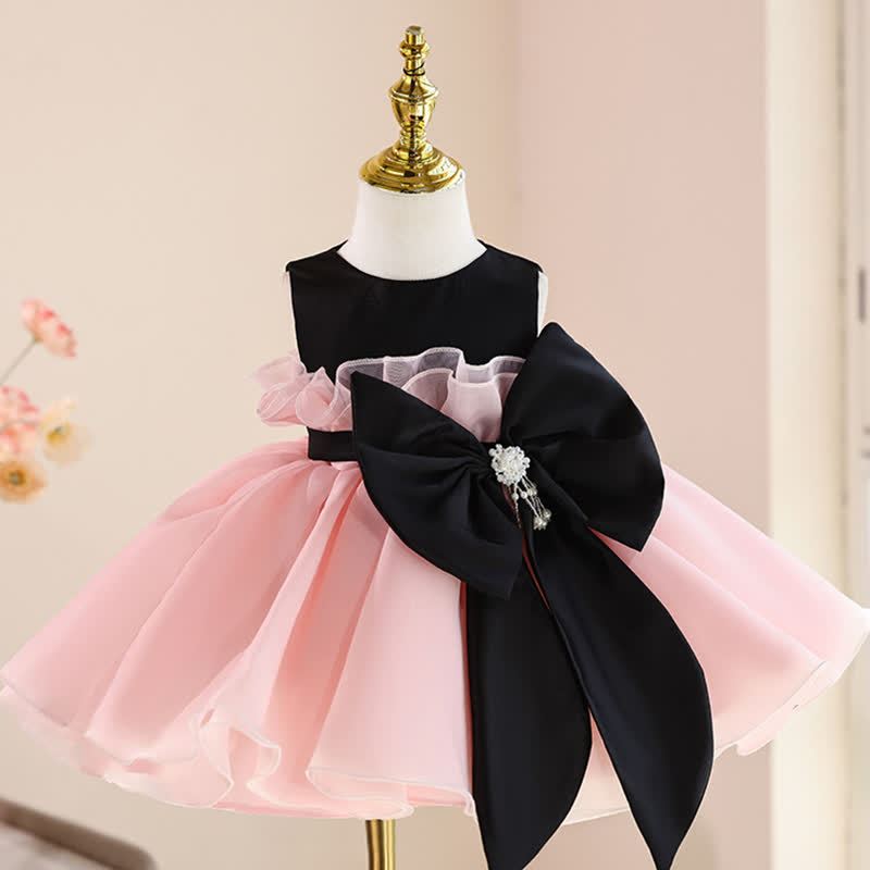 Organza Bow Sleeveless Midi Dresses - Pink - 9-11Y - image 1