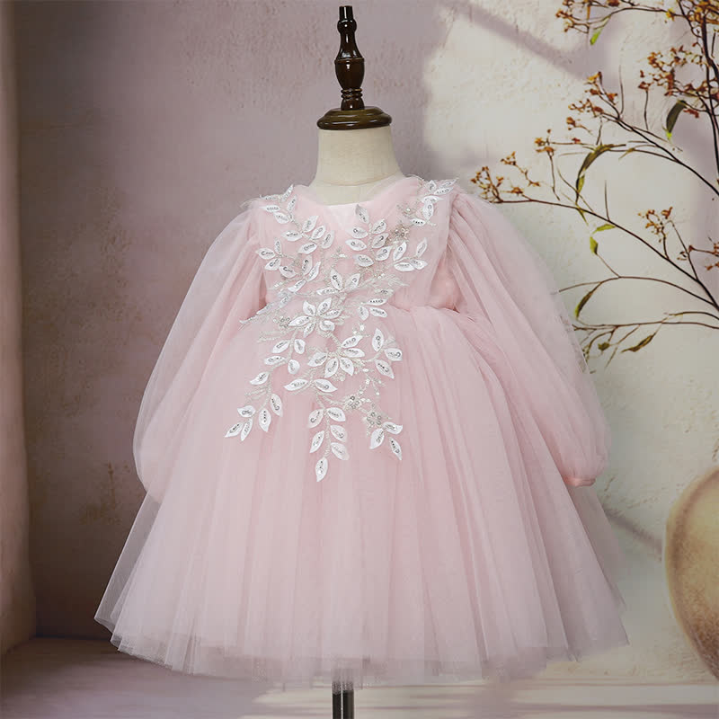 Mesh Applique Half Sleeve Midi Dresses - Pink - 6-8Y - image 1