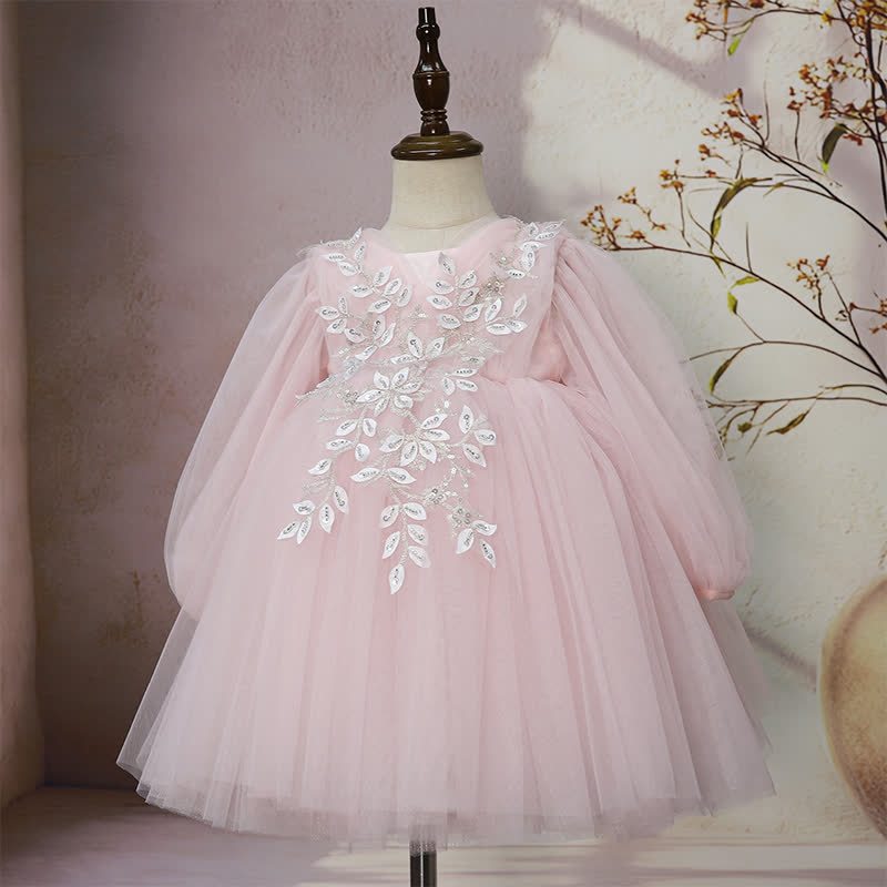 Mesh Applique Half Sleeve Midi Dresses - Pink - 6-8Y - image 1