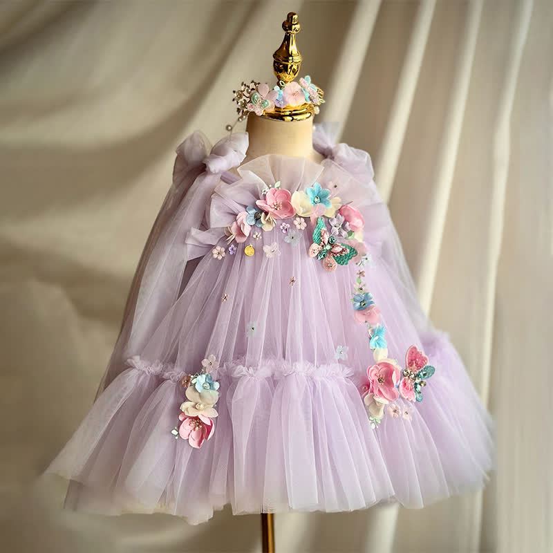Mesh Rosette Sleeveless Midi Dresses - Purple - 6-8Y - image 1