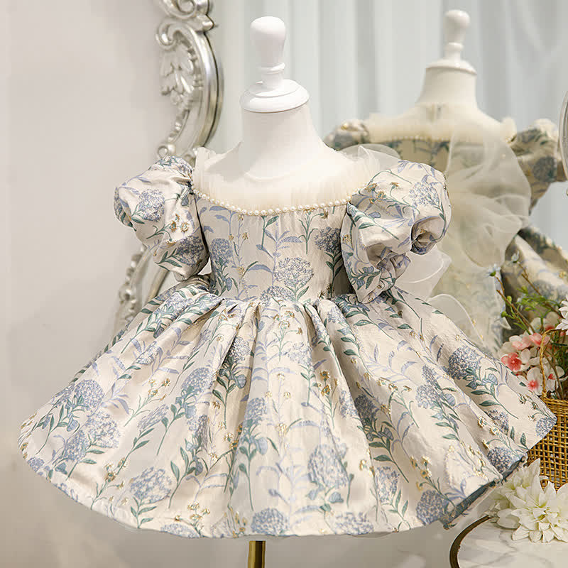 Jacquard Imitation Pearls Short Sleeve Midi Dresses - image 2