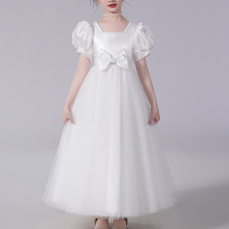 Mesh Split Joint Short Sleeve Maxi Dresses - White - 15-17Y - image 6