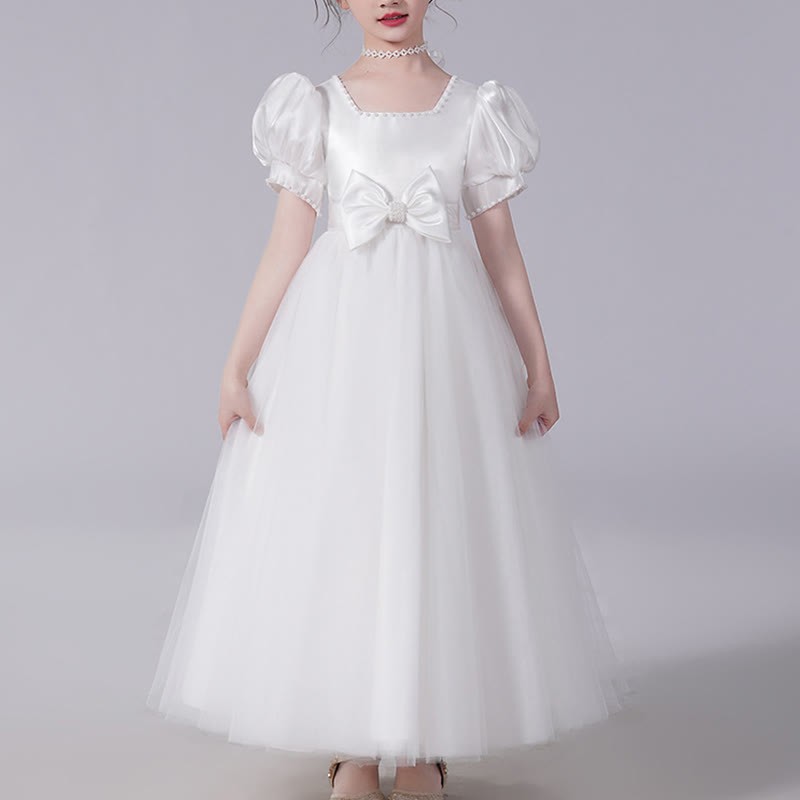 Mesh Split Joint Short Sleeve Maxi Dresses - White - 15-17Y - image 6