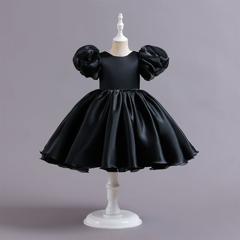 Organza Bow Short Sleeve Midi Dresses - Black - 9-10Y - image 7