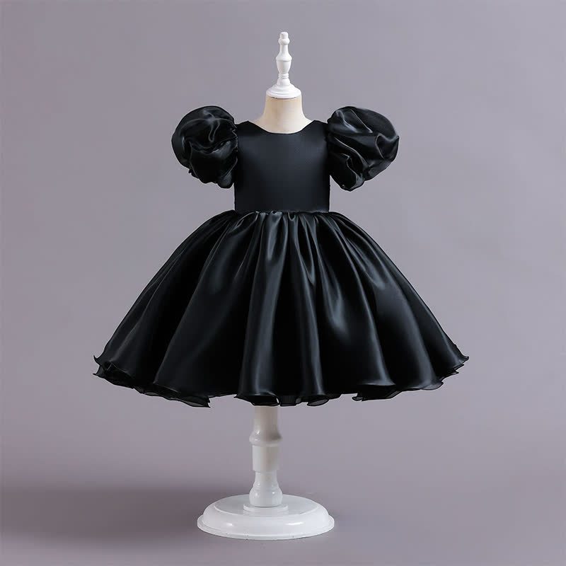 Organza Bow Short Sleeve Midi Dresses - Black - 9-10Y - image 7