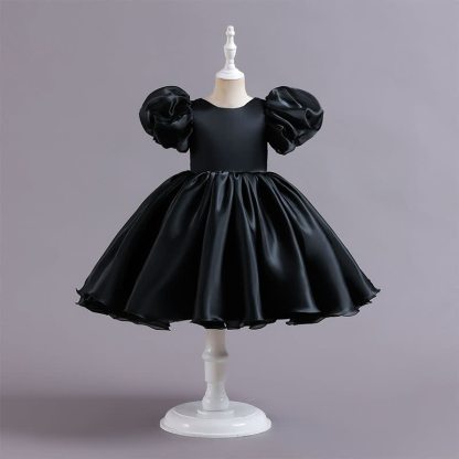 Organza Bow Short Sleeve Midi Dresses - Black - 9-10Y - image 7