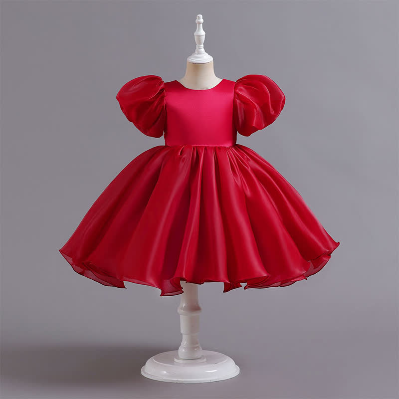 Organza Bow Short Sleeve Midi Dresses - Red - 9-10Y - image 5