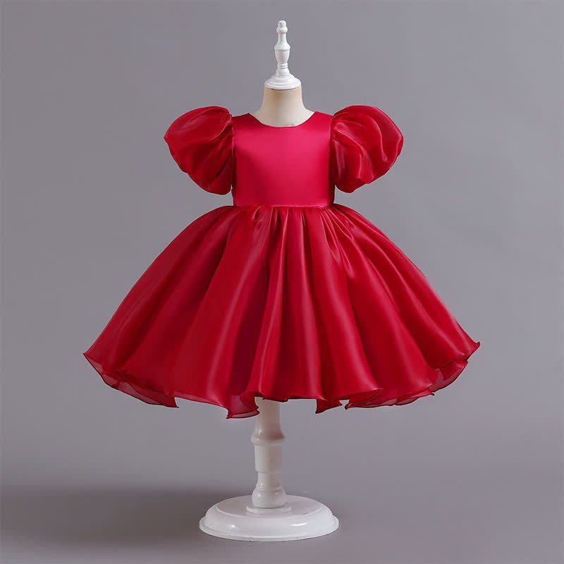 Organza Bow Short Sleeve Midi Dresses - Red - 9-10Y - image 5