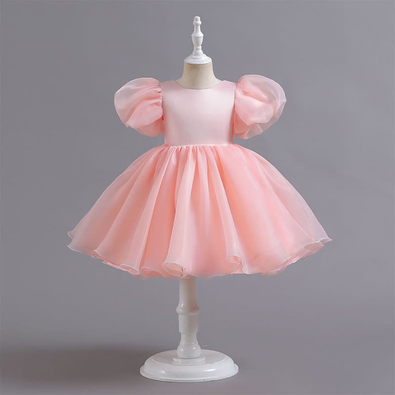 Organza Bow Short Sleeve Midi Dresses - Pink - 9-10Y - image 3