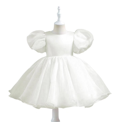 Organza Bow Short Sleeve Midi Dresses - White - 9-10Y - image 1
